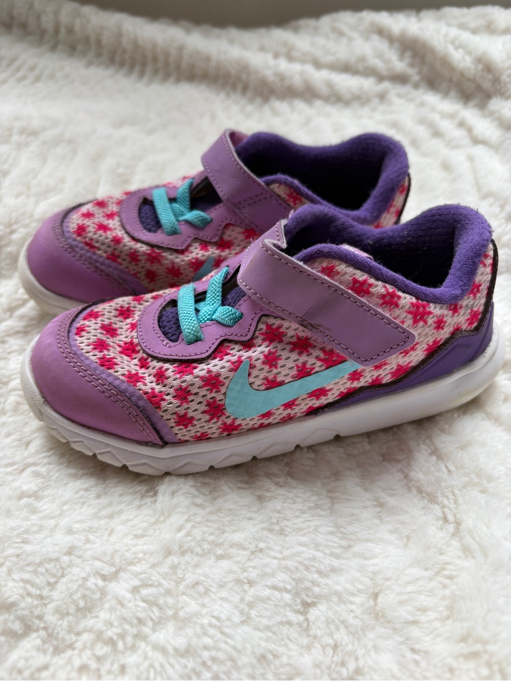 Nike Kids Purple Floral Sneakers with Teal Swoosh